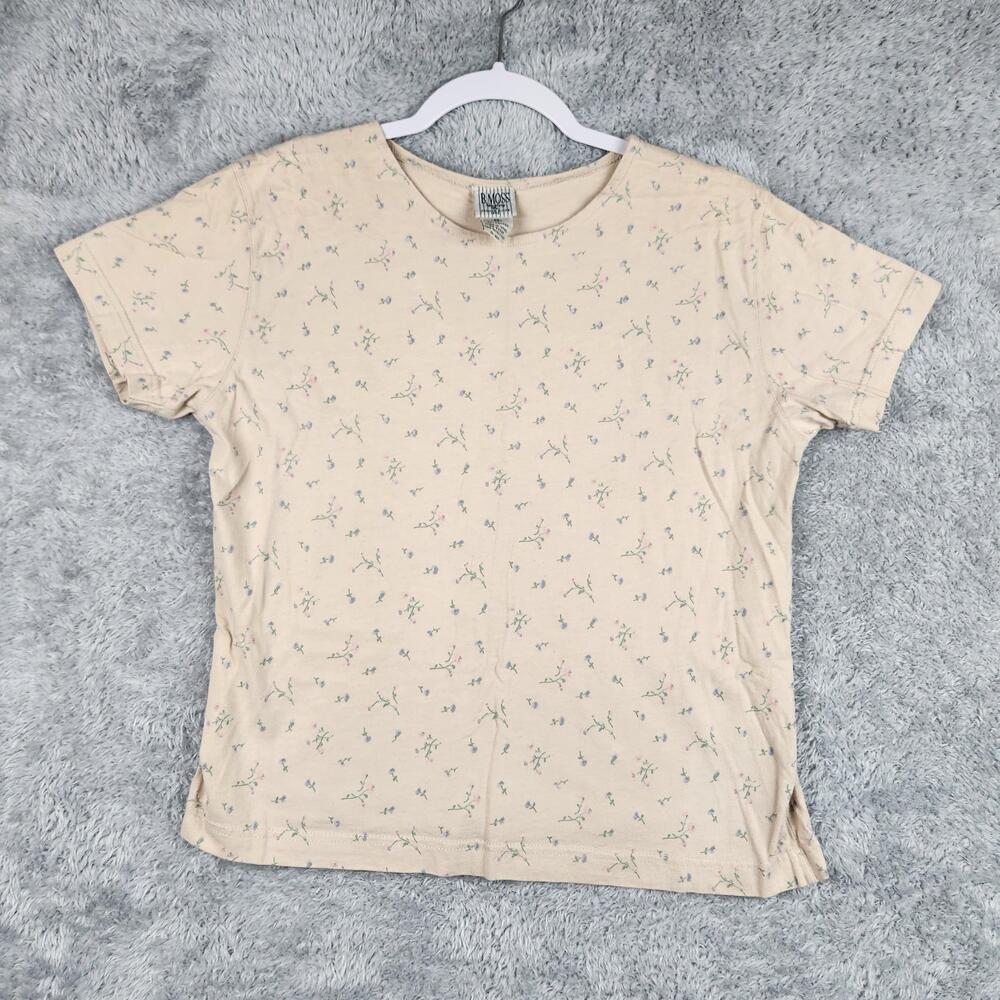 Vintage B Moss Shirt Womens Medium Beige Floral 90s Cottagecore Soft Girl Fairy